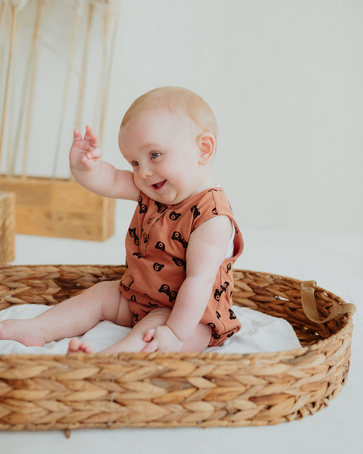 Red Bear Print Bubble Romper