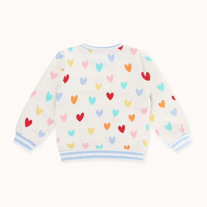 organic cotton White Heart Print Sweatshirt with stripe neckline - image 3