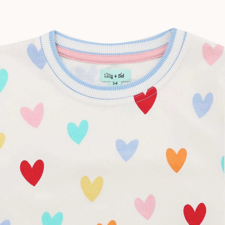 organic cotton White Heart Print Sweatshirt with stripe neckline - image 2