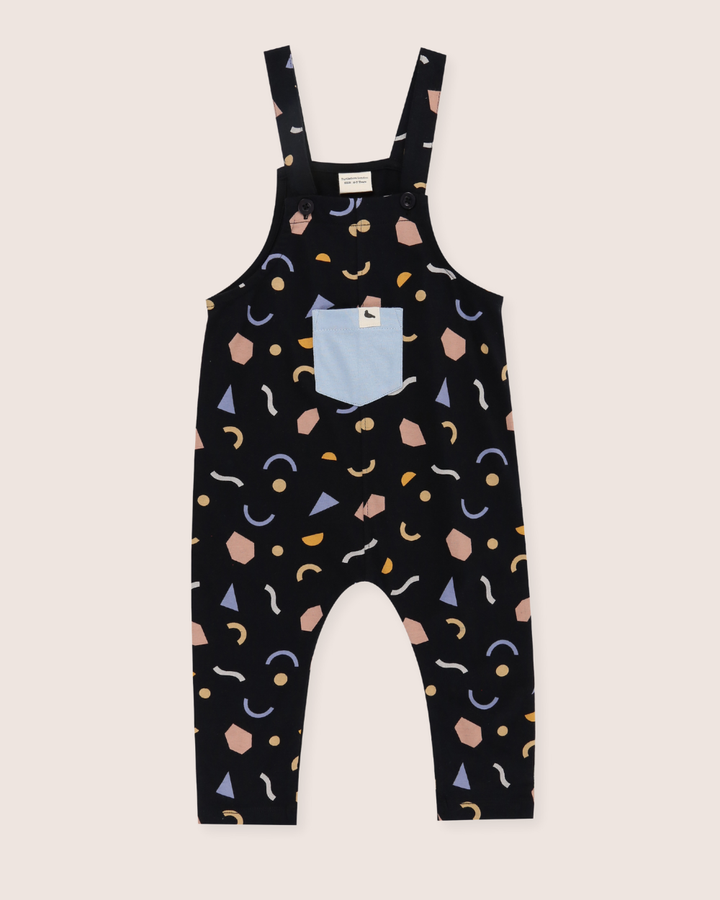 Black Abstract Print Dungarees