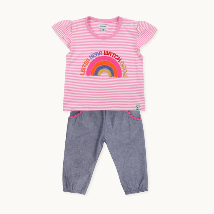 Organic Cotton Pink Rainbow Applique Top And Trouser Set - image 1