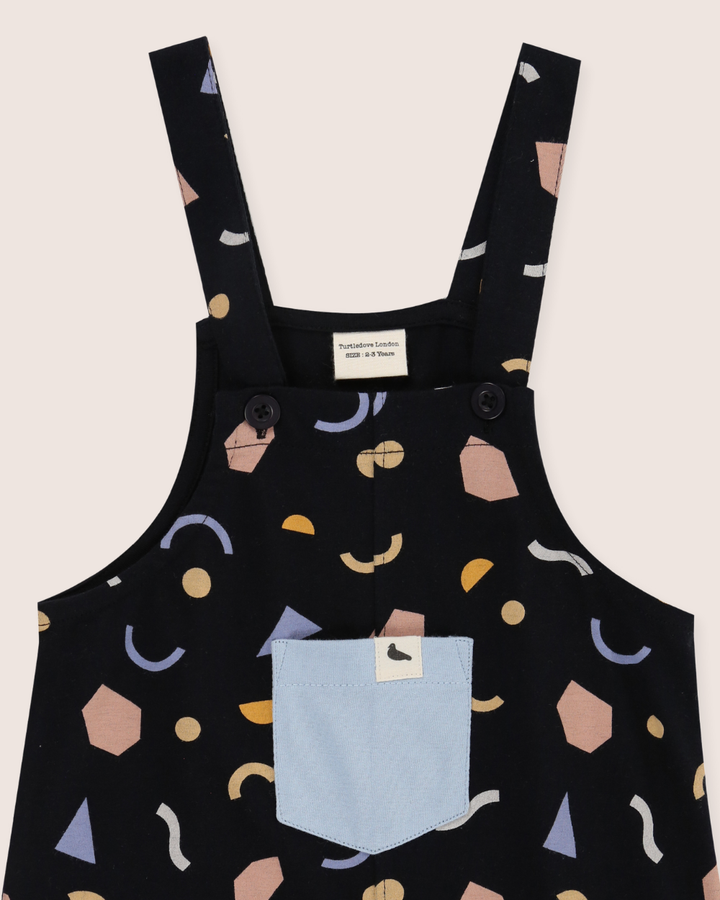 Black Abstract Print Dungarees