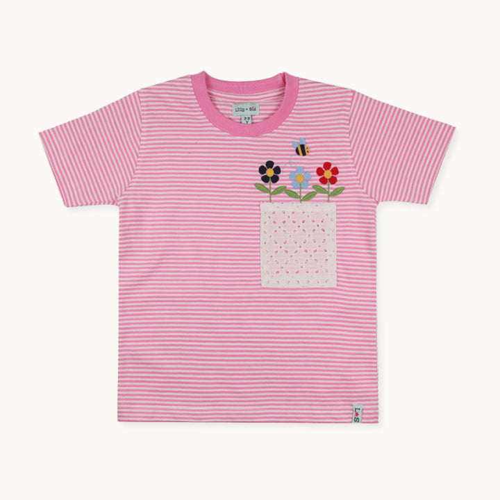 organic cotton Flower and stripe print Pocket T-Shirt