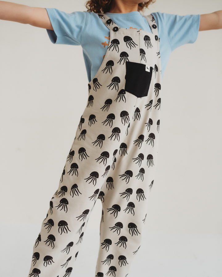Grey Jellyfish Print Dungarees