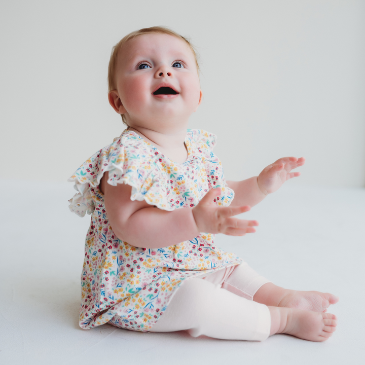 Pink Mini Floral Print Dress And pink Legging Set - lifestyle image 