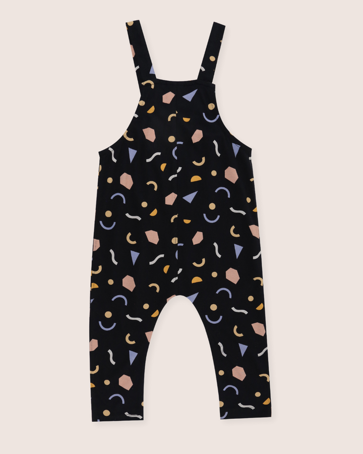 Black Abstract Print Dungarees