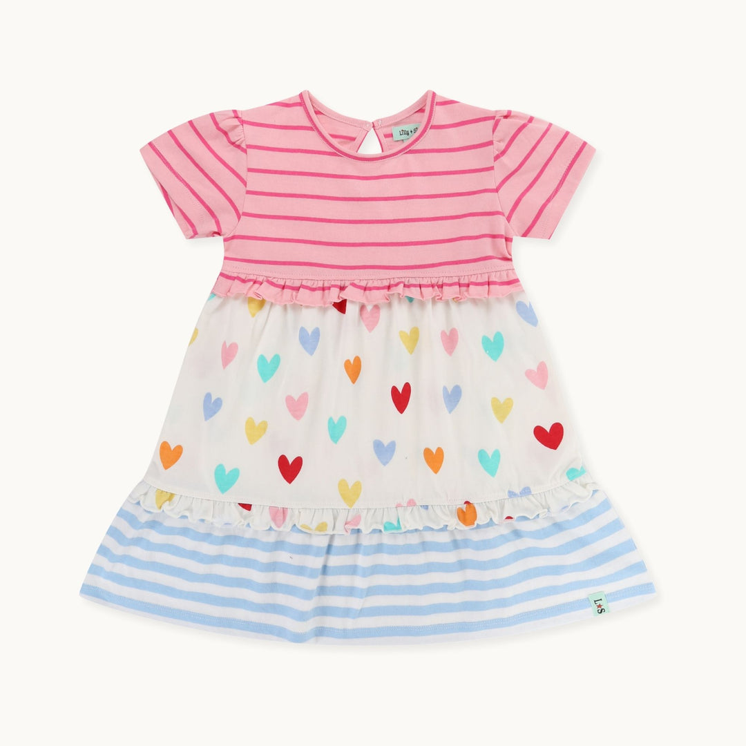 organic cotton Multicoloured Heart And Stripe tiered Print Dress - image 1