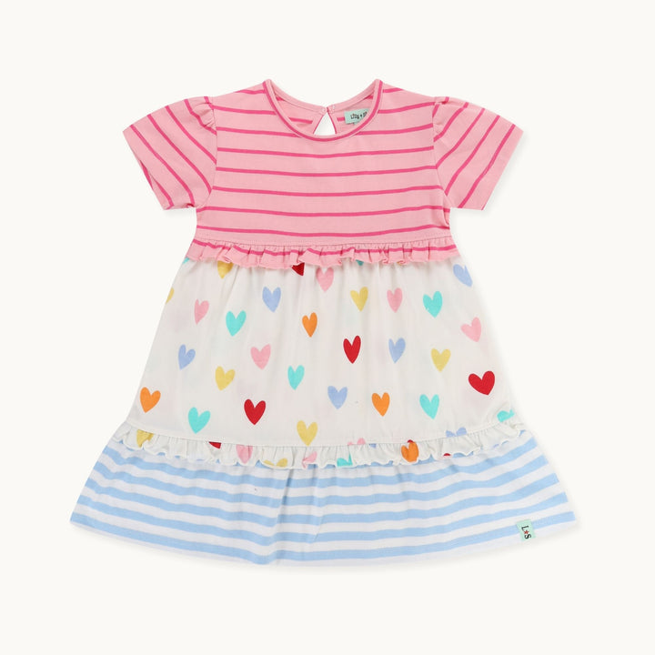 organic cotton Multicoloured Heart And Stripe tiered Print Dress - image 1