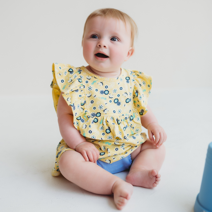 organic cotton Multicoloured Sea Floral Print Top And Pant Set - lifestyle image 
