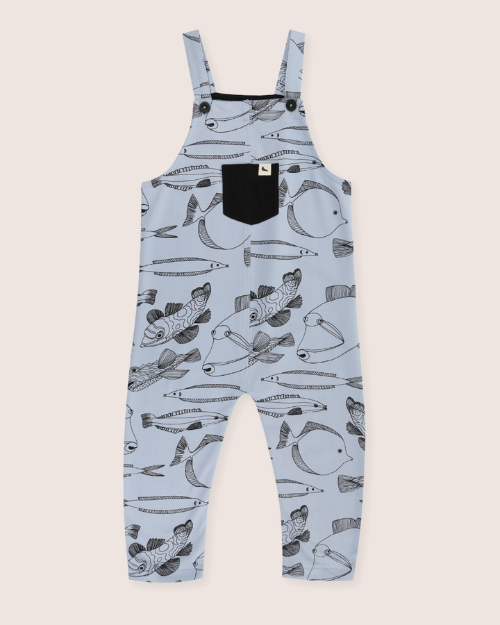 Blue Fish Print Dungarees