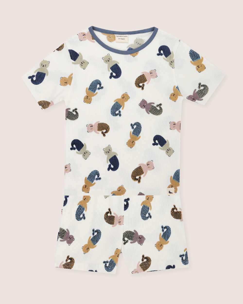 White Merbear Print T-Shirt & Shorts Set