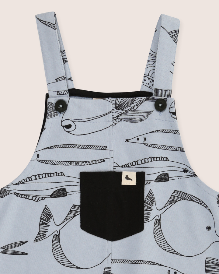 Blue Fish Print Dungarees