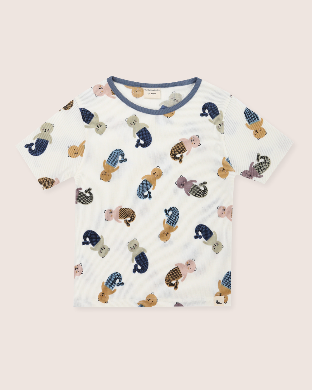 White Merbear Print T-Shirt & Shorts Set