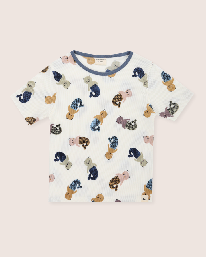 White Merbear Print T-Shirt & Shorts Set