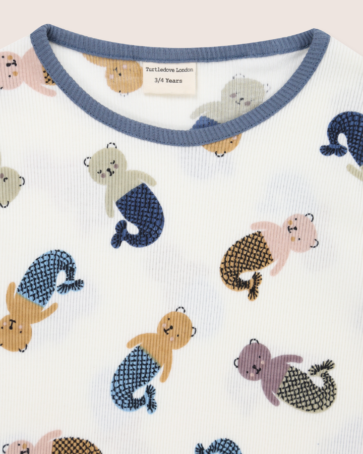 White Merbear Print T-Shirt & Shorts Set
