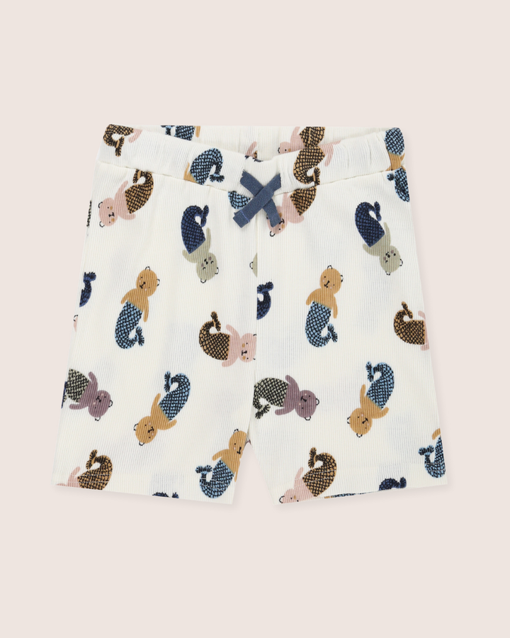 White Merbear Print T-Shirt & Shorts Set