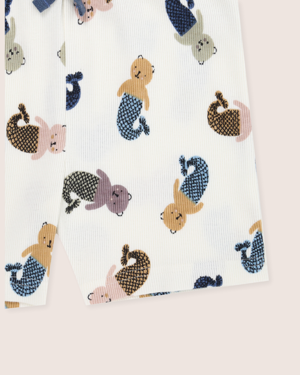 White Merbear Print T-Shirt & Shorts Set