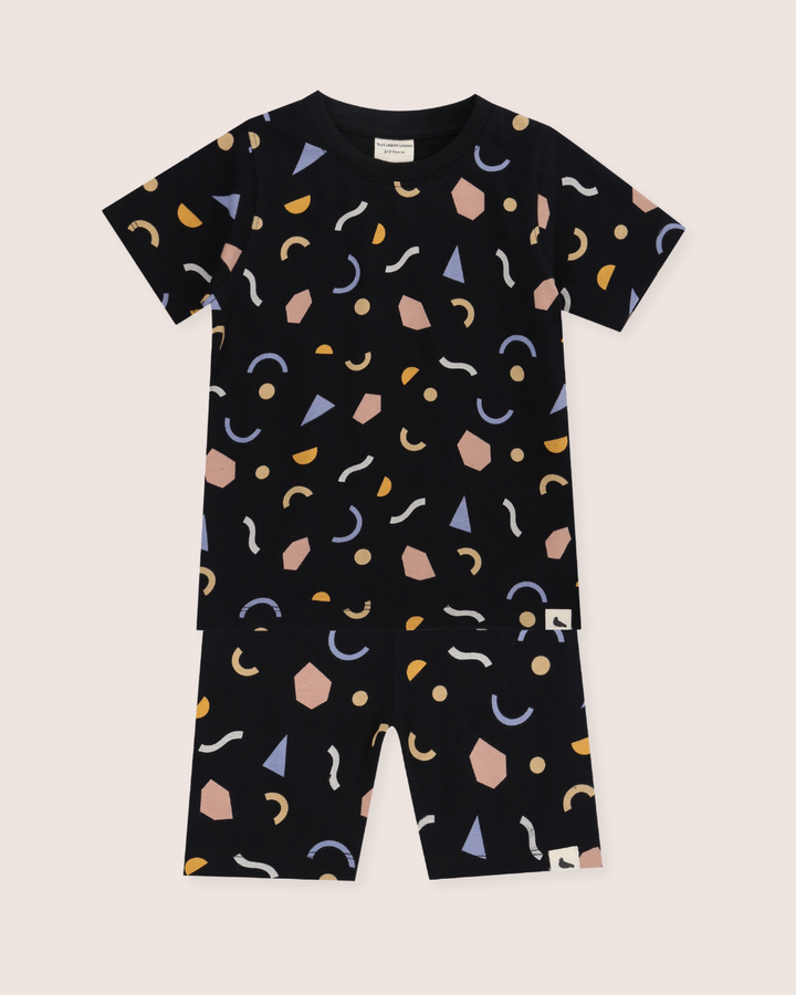 Black Abstract Print T-Shirt And Cycling Shorts Set