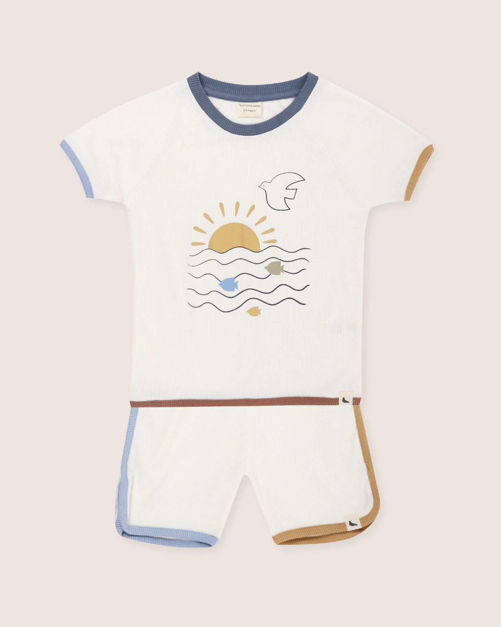 White Nature Print T-Shirt & Shorts Set