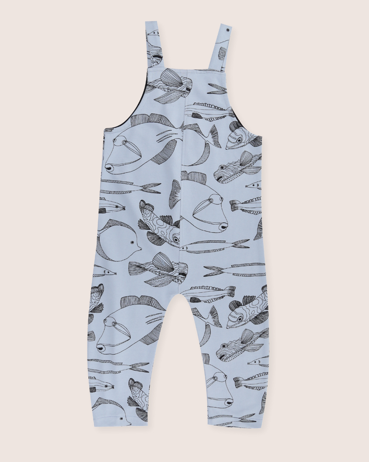 Blue Fish Print Dungarees