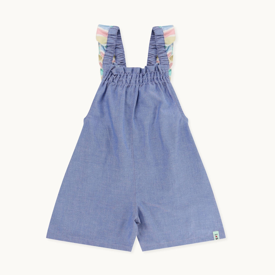 organic cotton Blue Plain Playsuit with frill on the sleeve - image 1