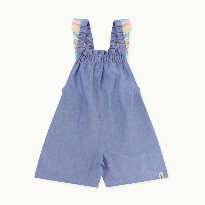 organic cotton Blue Plain Playsuit with frill on the sleeve - image 1