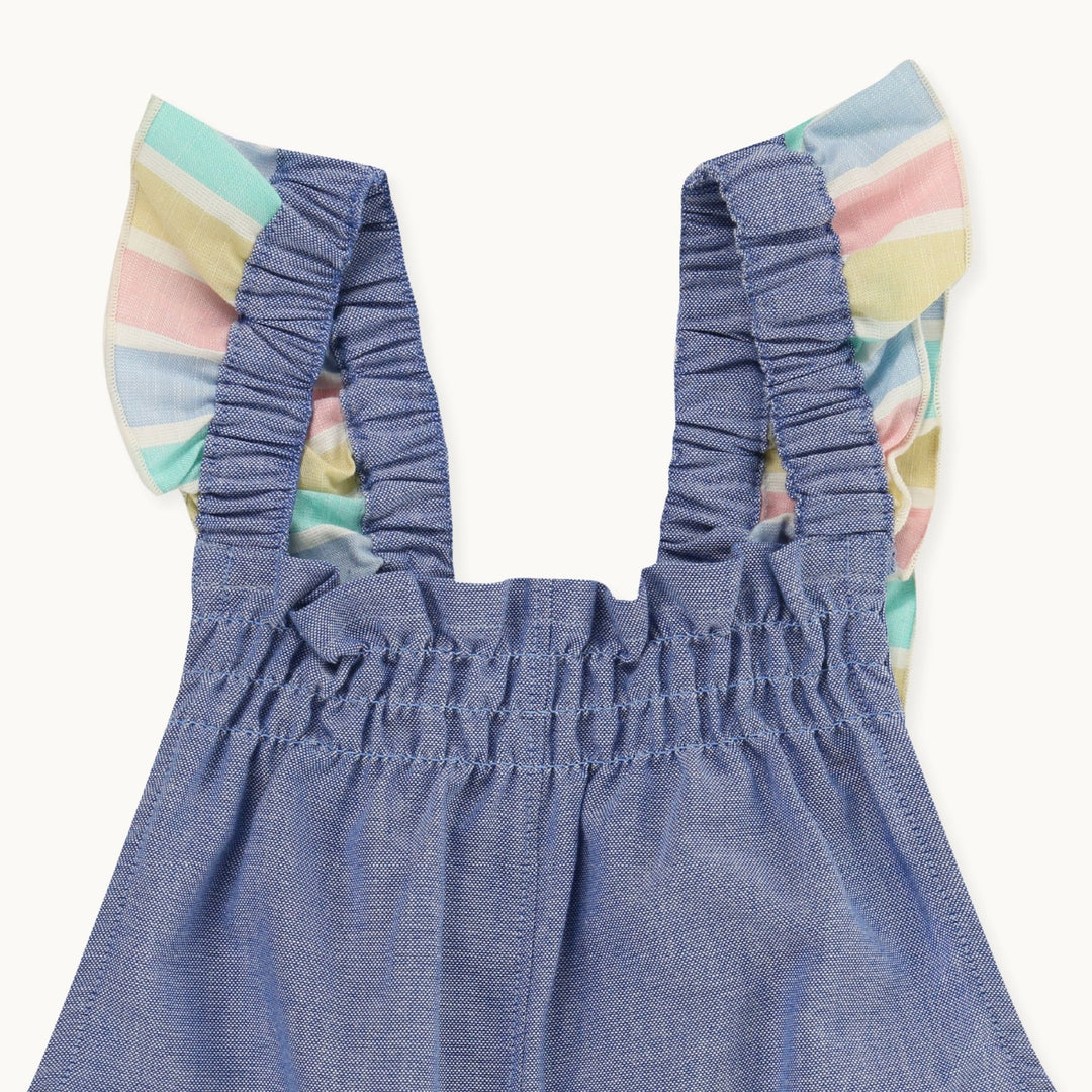 organic cotton Blue Plain Playsuit with frill on the sleeve - image 2
