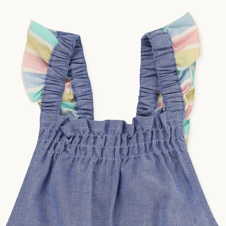 organic cotton Blue Plain Playsuit with frill on the sleeve - image 2