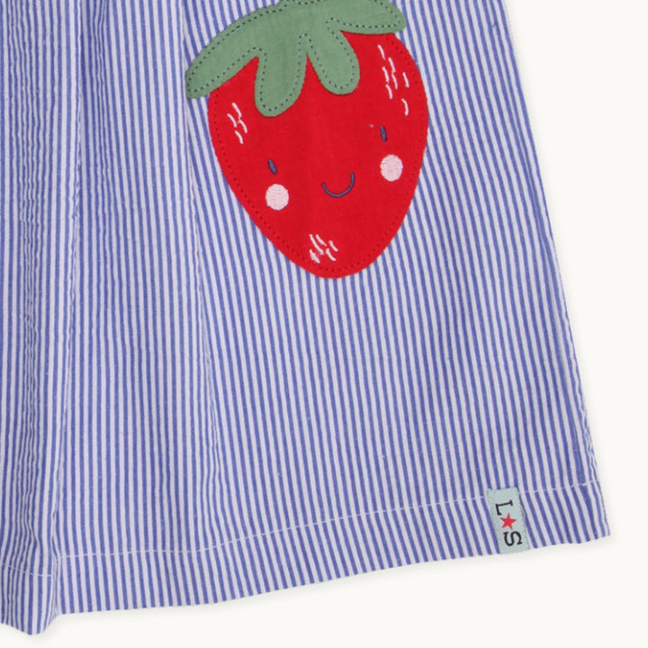 Blue Strawberry Applique Dress