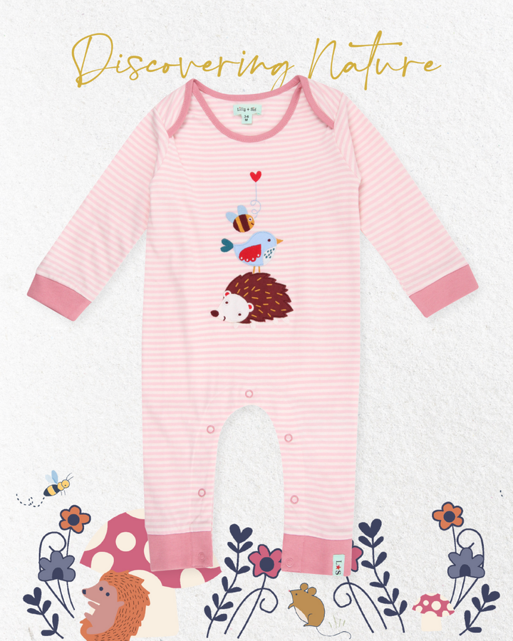 organic cotton pink stripe full sleeve romper - image 1