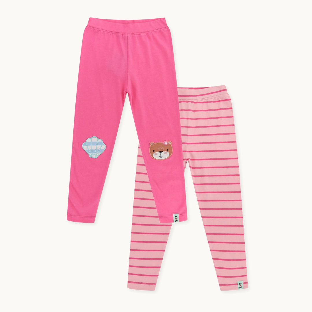 organic cotton Pink Lilly Applique And Stripe Print Leggings - 2 Pack - image 1