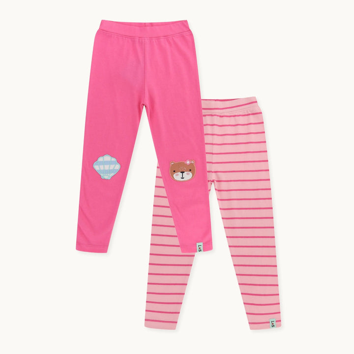 organic cotton Pink Lilly Applique And Stripe Print Leggings - 2 Pack - image 1