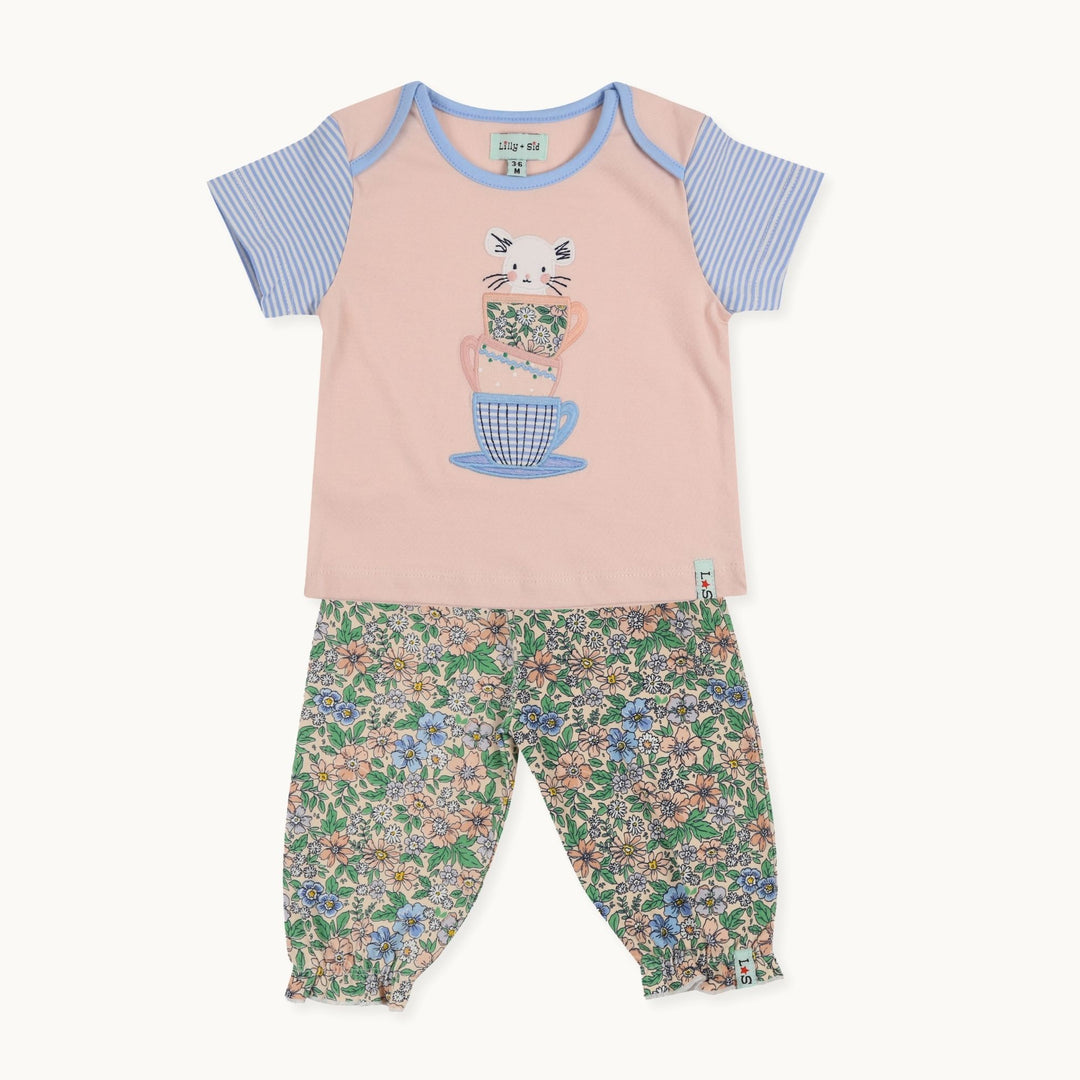 Organic cotton baby Doormouse T-Shirt & floral Trousers Set