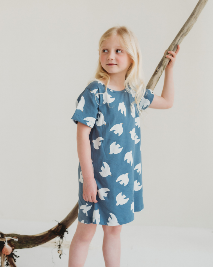 Blue Seagull Print Dress