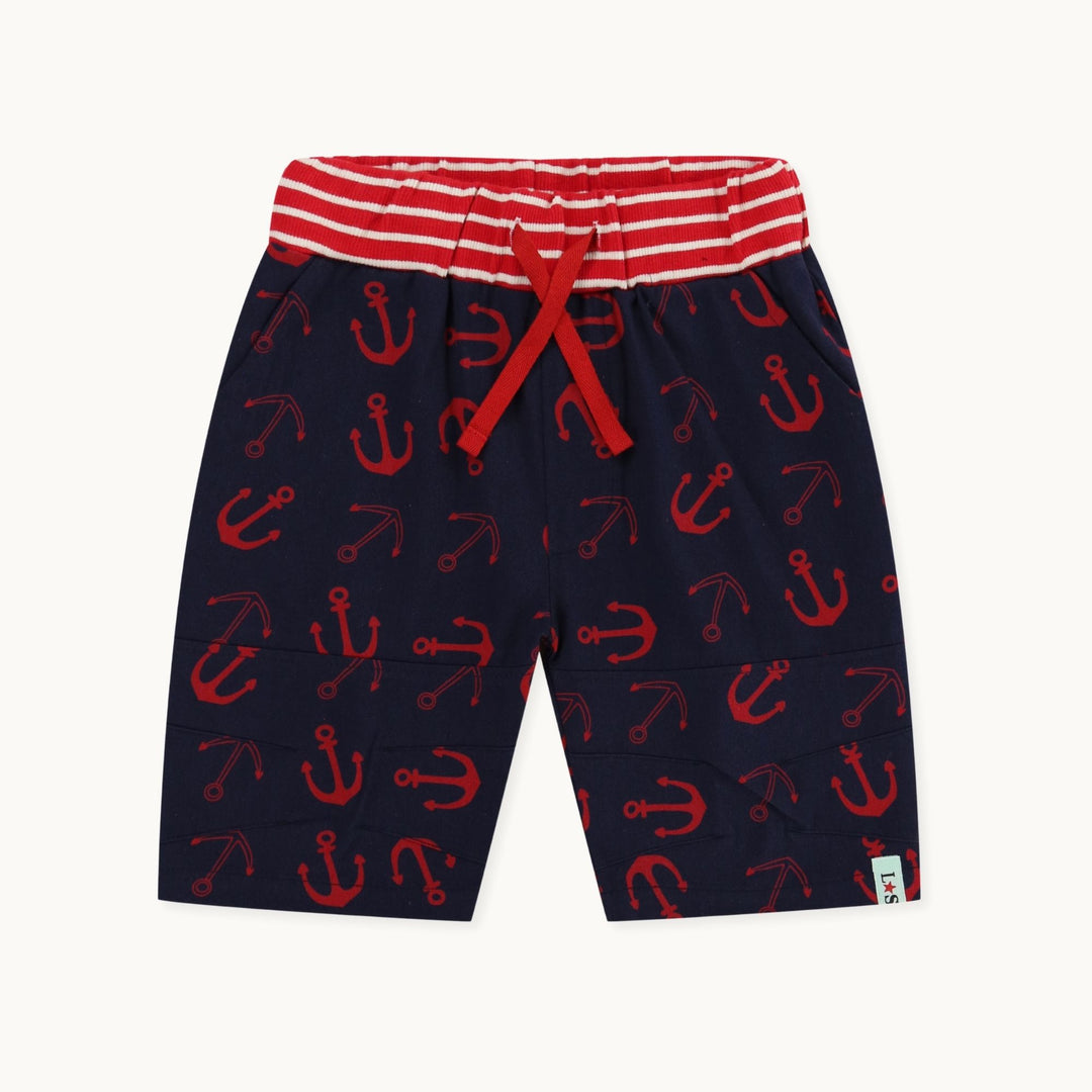 ago free dye Navy Anchor Print Shorts with red stripe waistband - image 1