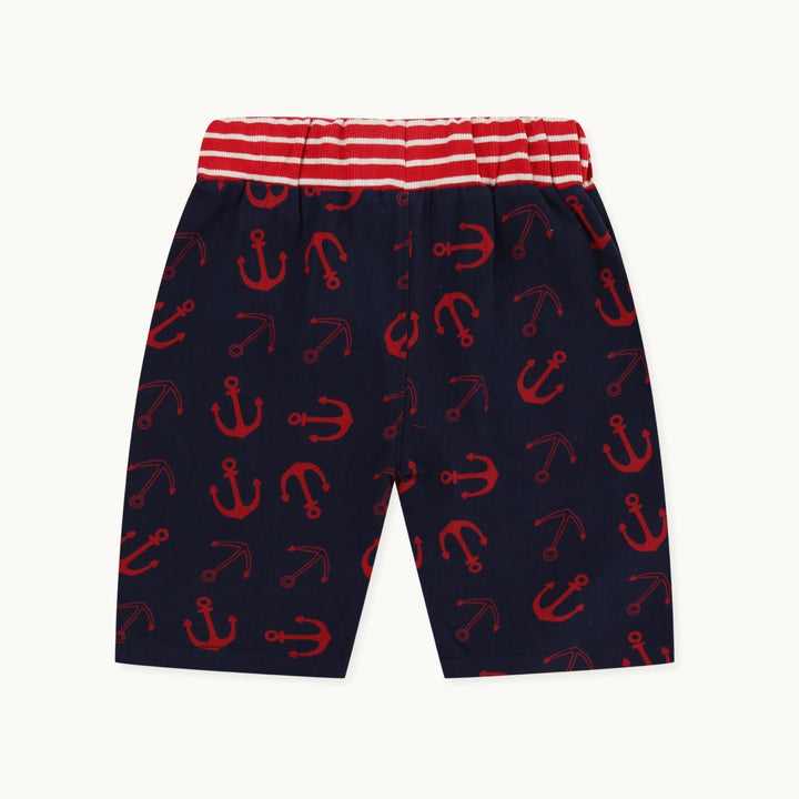 ago free dye Navy Anchor Print Shorts with red stripe waistband - image 3