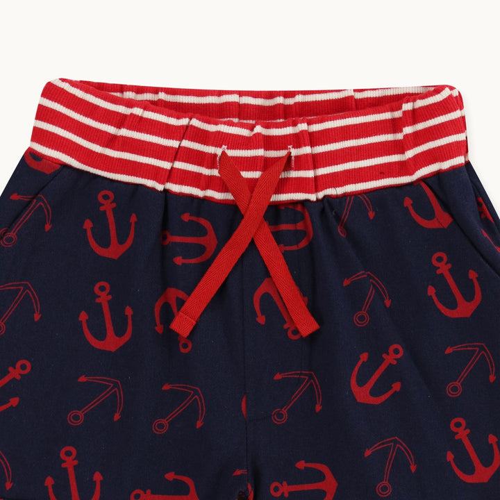 ago free dye Navy Anchor Print Shorts with red stripe waistband - image 2