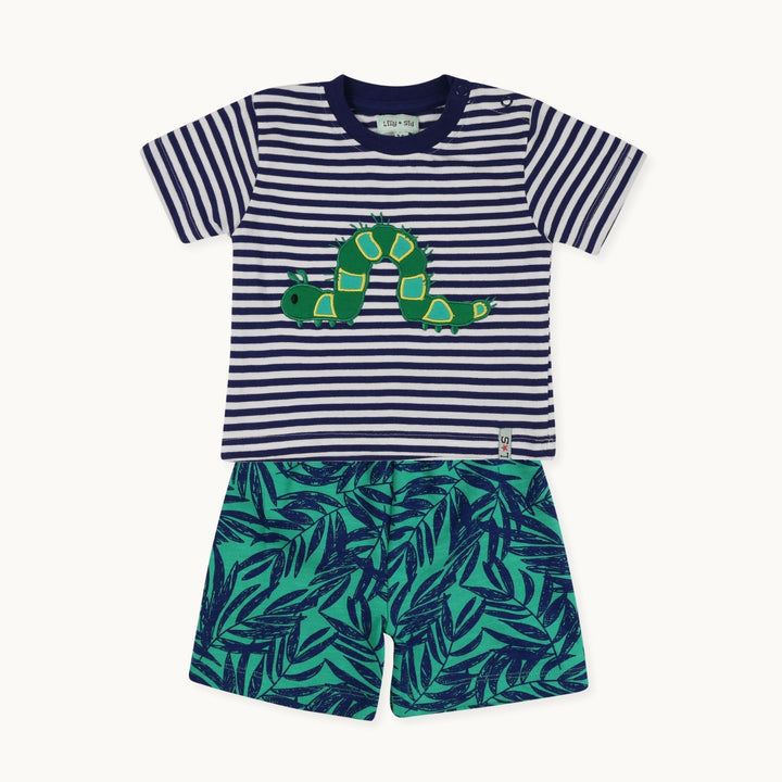 Multicoloured Palm Print Top and Short Set