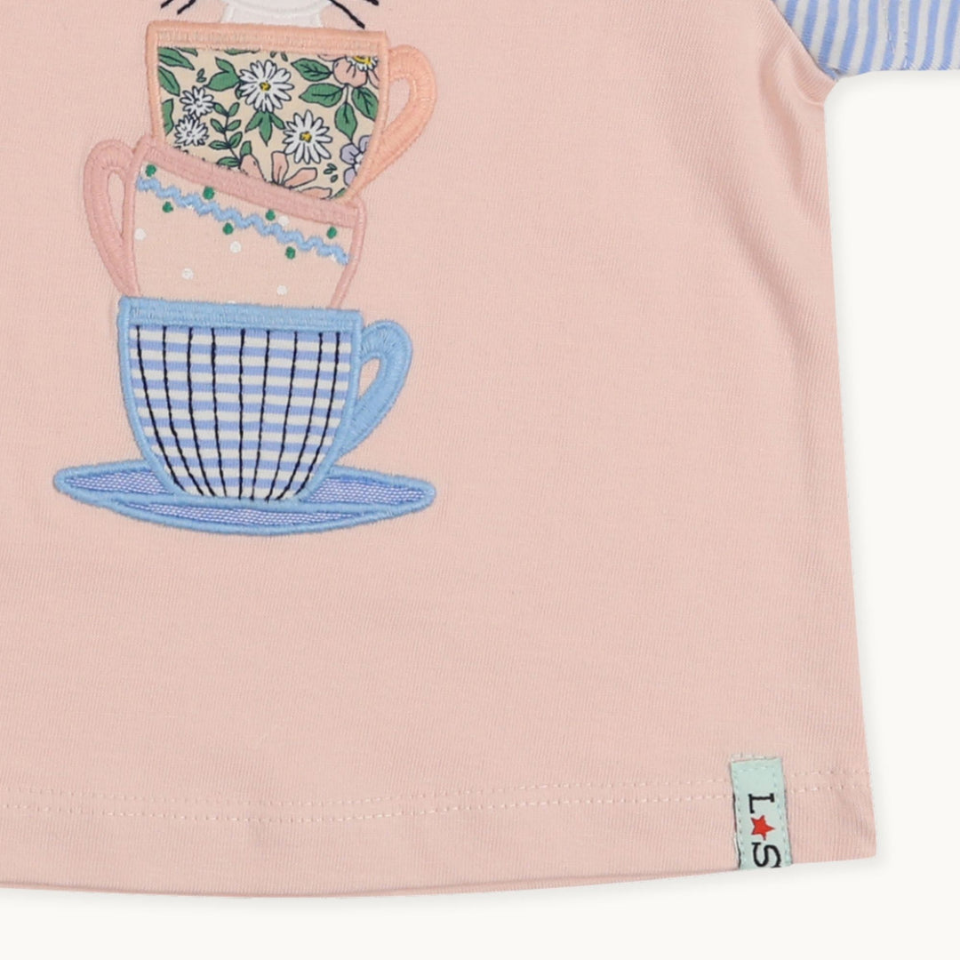 Doormouse Pink and blue stripe top - close up