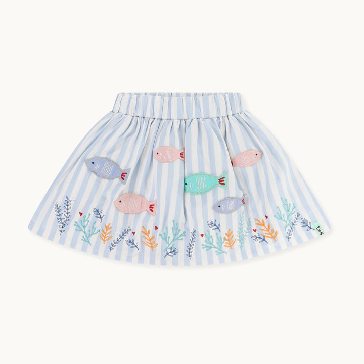 organic cotton blue stripe skirt with fish applique- image 1