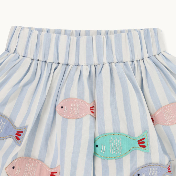 organic cotton blue stripe skirt with fish applique- image 2