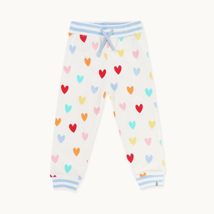 organic cotton White Heart Print Joggers with stripe waistband - image 1 