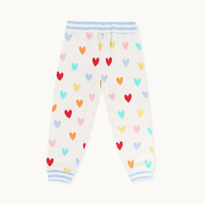 organic cotton White Heart Print Joggers with stripe waistband - image 4