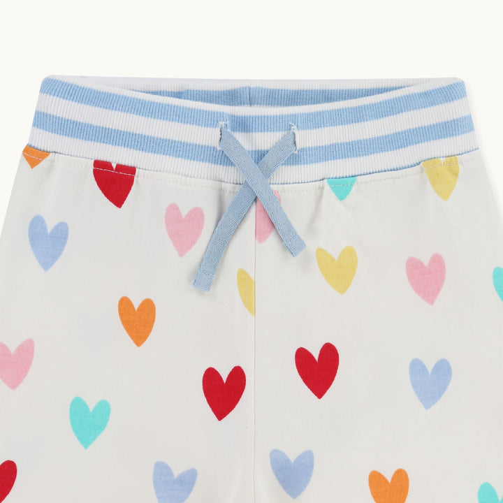 organic cotton White Heart Print Joggers with stripe waistband - image 2