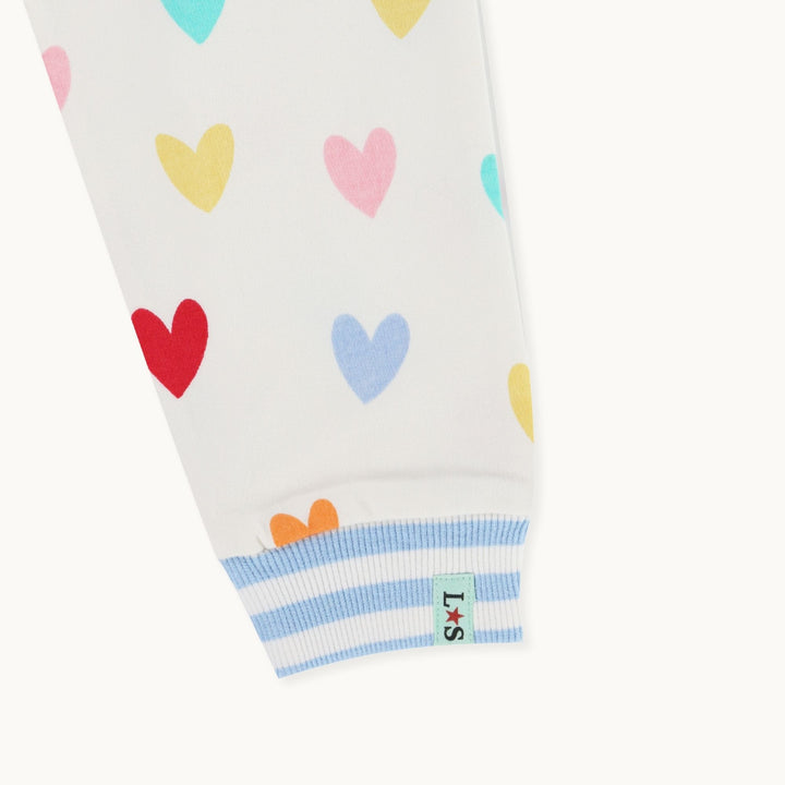organic cotton White Heart Print Joggers with stripe waistband - image 3