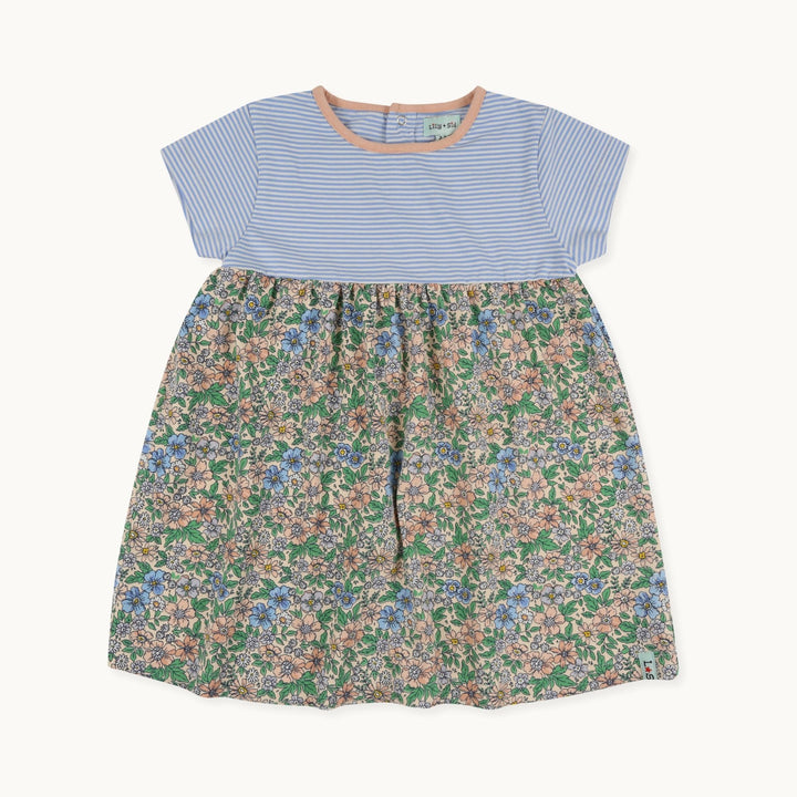 short sleeve stripe and floral print Alice Floral Dress front