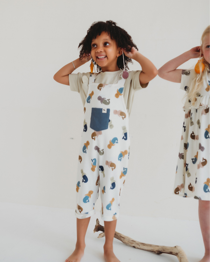 White Merbear Print Dungarees