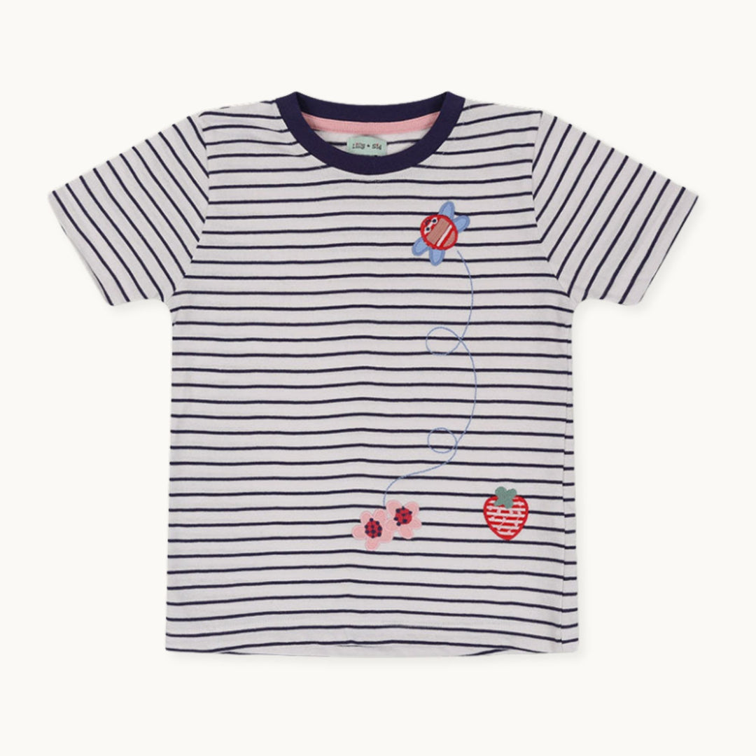 organic cotton bee applique and navy stripe top - image 1