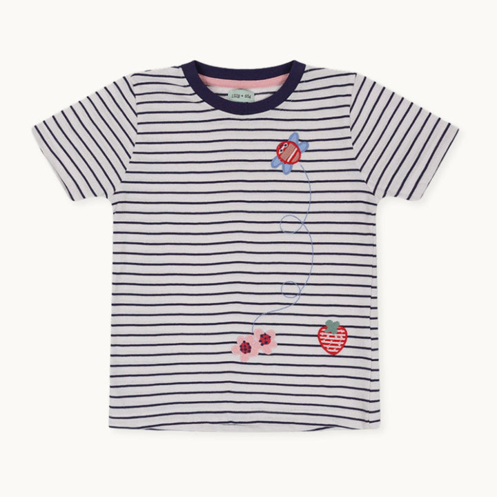 organic cotton bee applique and navy stripe top - image 1