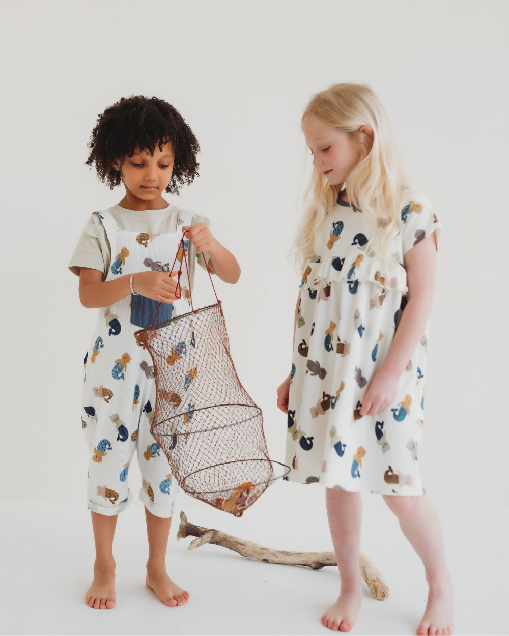 White Merbear Print Dungarees